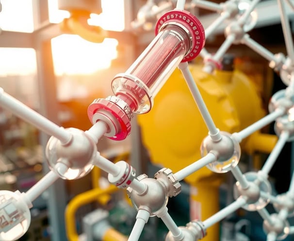 a close up of a metal structure with a red valve and a red valve