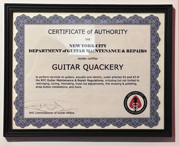 Guitar Repair Shop Certificate