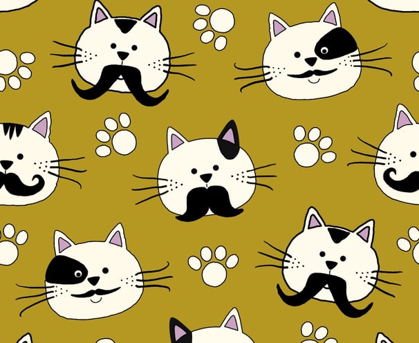 fabric for cat toys with cats, mustaches and paws