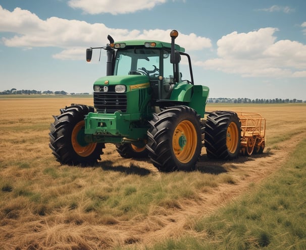 green tractor on brown grass field under blue sky during daytime