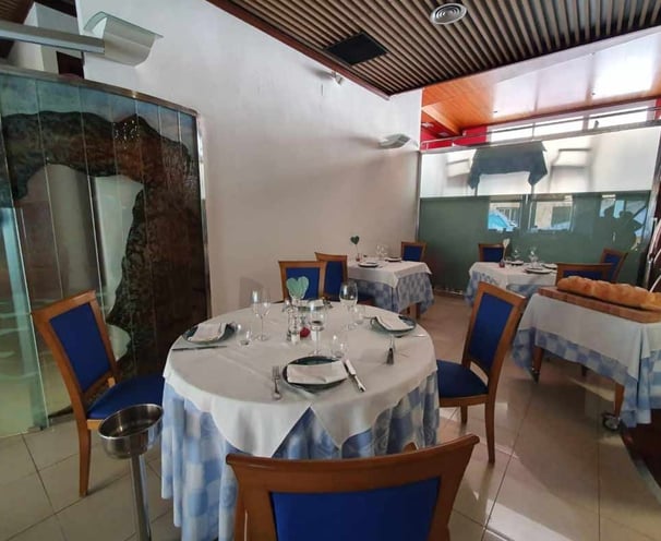 a restaurant with a table set for two