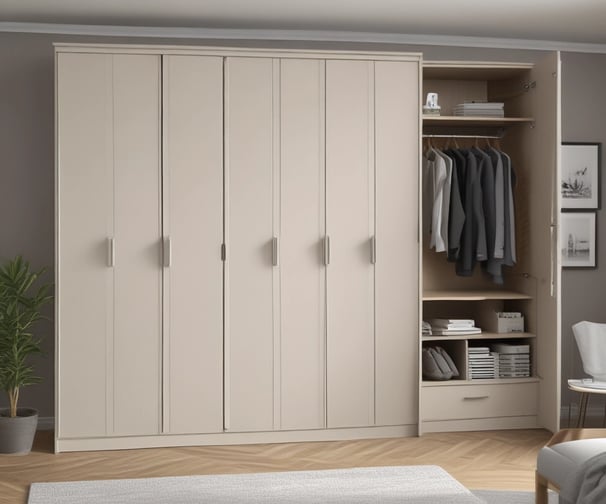 a bedroom with a minimalist wardrobe