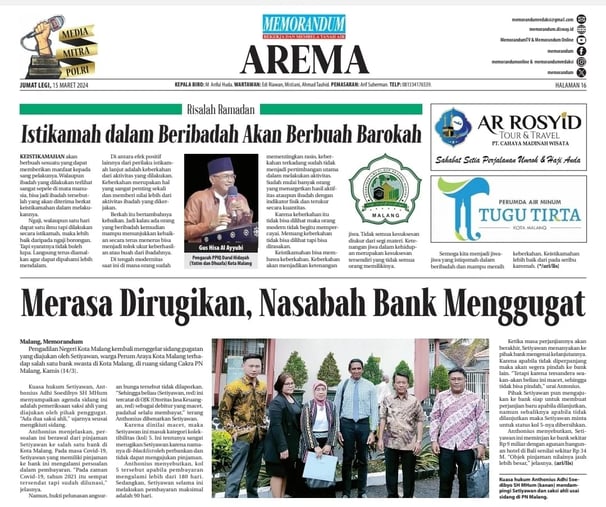 Anthonius Adhi Soedibyo saat bersidang di Pengadilan Negeri Malang dalam kasus gugatan nasabah Bank