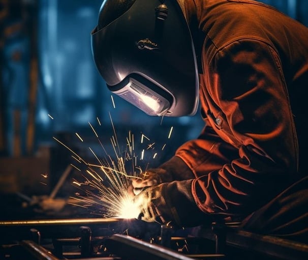 a man in a welding helmet welding a piece of metal