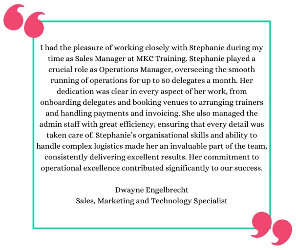 Testimonial from Dwayne Engelbrecht, Sales, Marketing and Technology Specialist