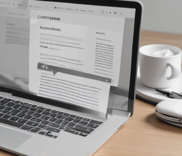 A laptop displays a webpage titled '150 ChatGPT copywriting prompts' with a logo above the text. It suggests using AI to improve copywriting skills. On the left, part of a colorful sandwich is partially visible, adding a contrast to the academic theme on the screen.