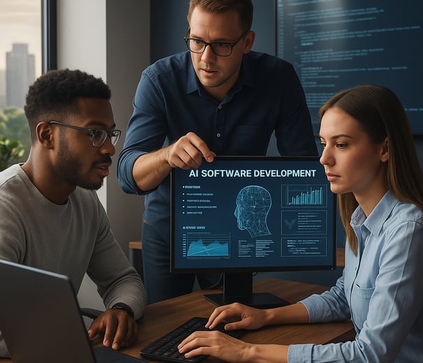 a man and woman working on a computer