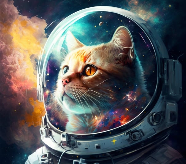 a cat in a space suit with a space shuttle generete by midjouney app 