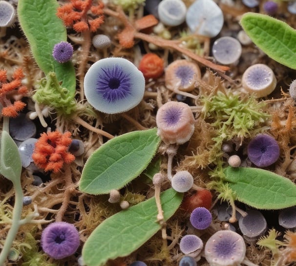 Two small plants with green leaves are growing in bags labeled as 'pure coco coir' and are placed inside a black plastic container. Next to the plants, there are containers of gardening products, including a large white bottle labeled 'pure nutrients BOOST'. The background appears to be a reflective silver surface.