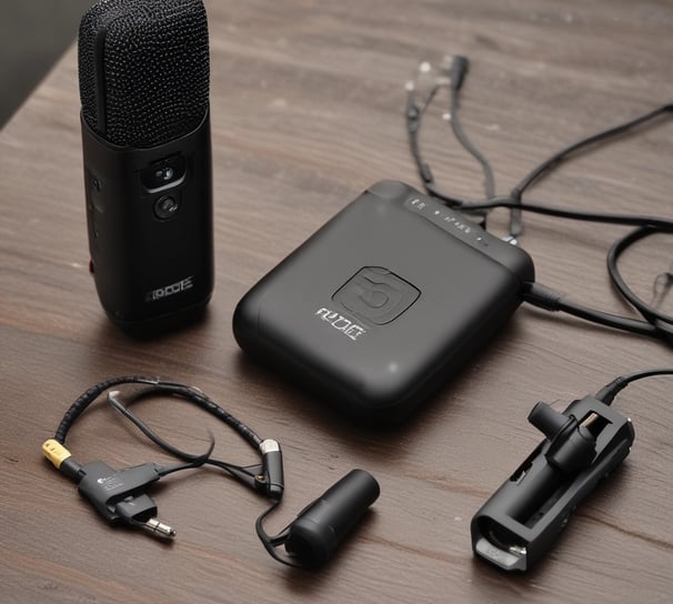 A flat lay of various electronic gadgets and accessories on a white background includes a camera, smartphone, wireless earbuds, computer mouse, portable hard drive, camera lens, and a tripod. A tablet with a dark cover is positioned centrally, accompanied by a lens cap.