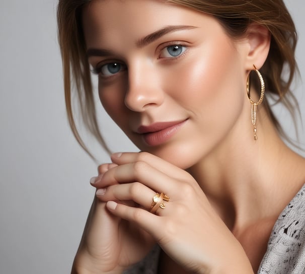 A collection of jewelry and accessories spread on a red velvet surface. Various items include earrings, rings, necklaces, and bracelets in different designs and colors such as silver, gold, and black. Some pieces have gemstone embellishments, while others have intricate metalwork.
