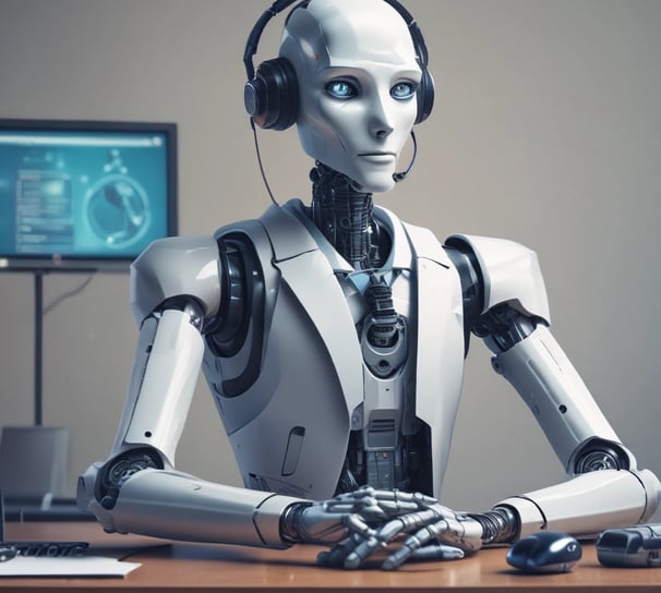 A small, white humanoid robot taking Phone Calls.