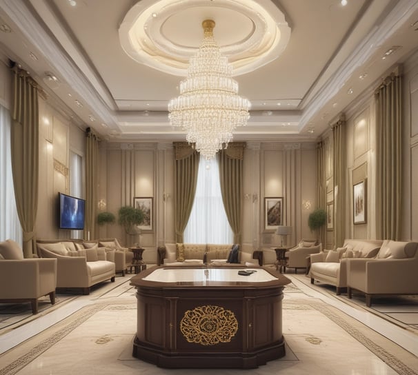 A professional consultation setting with a medical professional sitting at a desk facing a client. The room has a modern aesthetic with white walls decorated with framed certificates. The desk is organized with office supplies, a laptop, and a fruit bowl in the center.