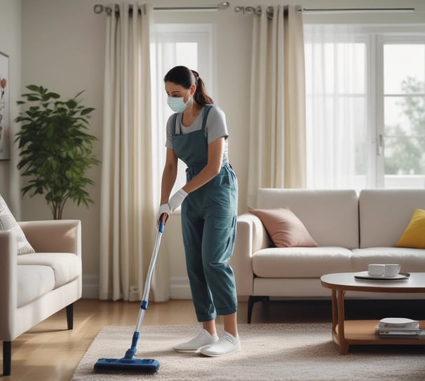 A person wearing a black jacket and jeans is cleaning a beige sedan with a cloth next to a colorful mural. The mural features bold geometric shapes with bright colors, including green, blue, orange, and black. The scene is set on a street with a slightly overcast look.