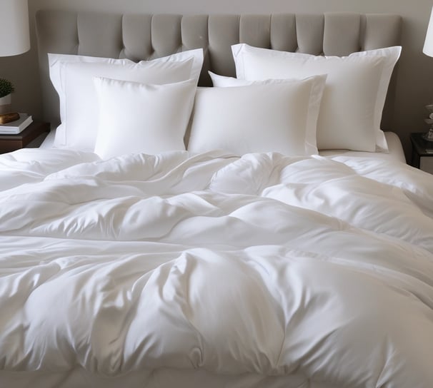 A richly decorated bedroom with vintage, upscale furnishings. A canopy bed draped in luxurious lace and velvet features prominently. Elegant chairs with intricate designs are arranged near the bed. The wall is adorned with ornate wallpaper, and a matching blue vase and a sconce with candles add to the room's classic ambiance. A gold-trimmed mirror finishes off the refined aesthetic.