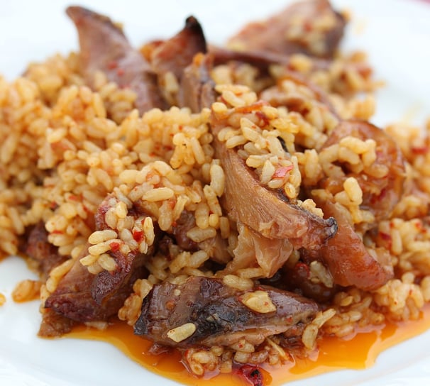 close up from meat paella plate