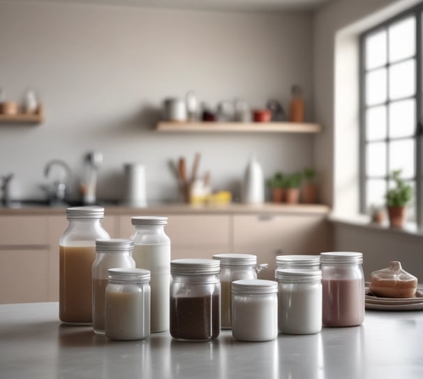 A minimalist kitchen setup featuring a sleek metal sink with a modern faucet. Above the sink, there is a row of glass coffee drippers on a wooden wall, beautifully illuminated by warm lighting. An elegant bottle of soap is placed next to the sink.