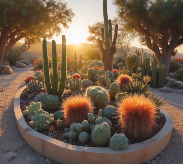 A well-organized indoor garden shop filled with various potted plants and flowers. A large wooden table displays an array of vibrant floral arrangements, ferns, and succulents. There are decorative ceramic pots and vases, a book open to a page on floral design, and a small chalkboard sign with plant information. Wooden shelves and ladders line the walls, holding additional plants and garden ornaments.