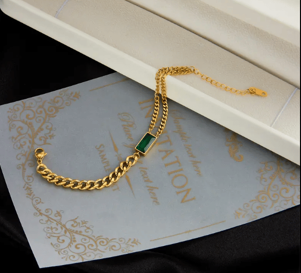 GREEN STONE CHAIN BRACELET