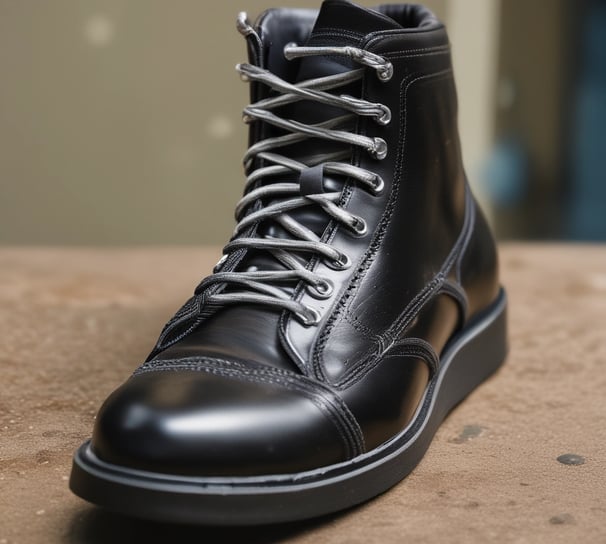 A pair of dark-colored athletic shoes placed on a wooden surface, with one shoe laying on its side to display the sole. The shoes have a sleek design with a mix of suede and mesh materials, featuring a rubber sole with unique tread patterns for grip.
