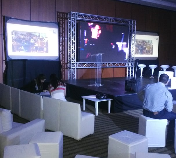 Projectors, projection screen, sound system for events