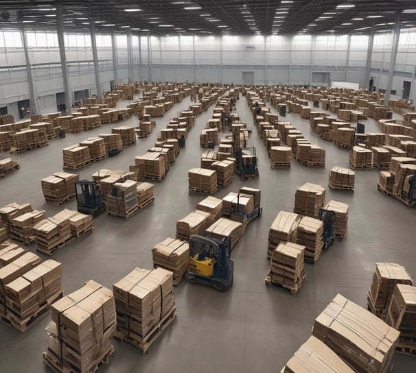 A large industrial storage yard filled with colorful shipping containers and trailers. The containers are stacked and aligned in rows, displaying various brand logos and colors. There are few vehicles parked nearby, and the area seems to be used for logistics or transportation purposes.