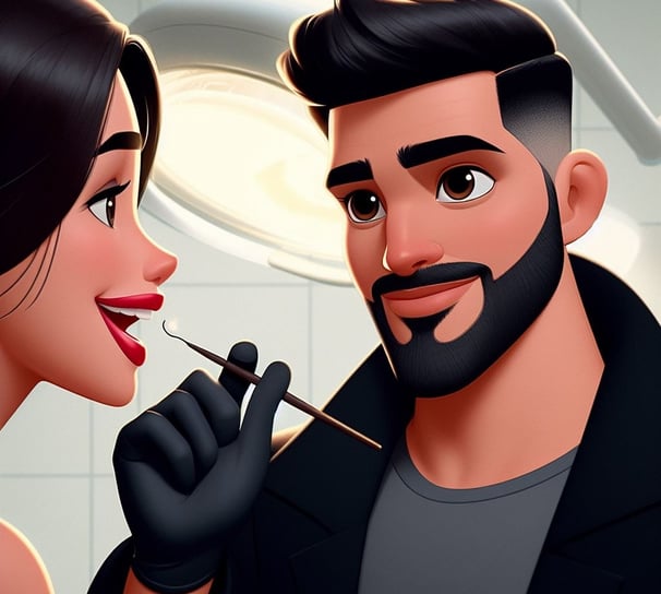 Dentista avaliando lábiios da paciente