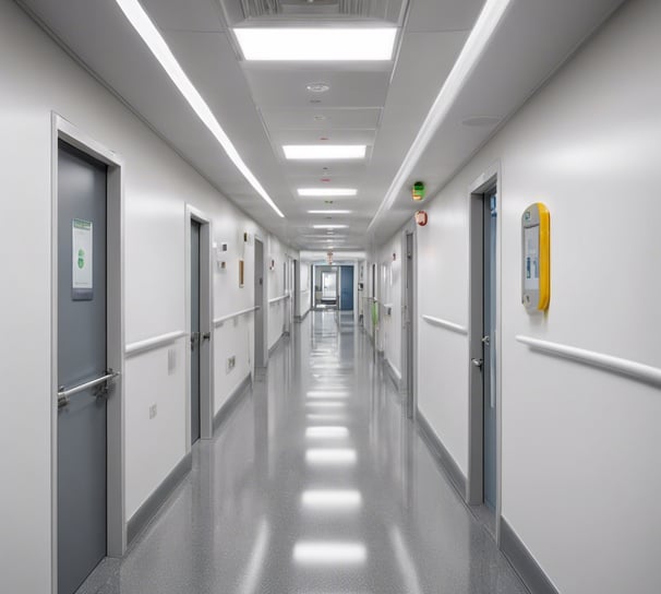 a long hallway with tiled floors and walls
