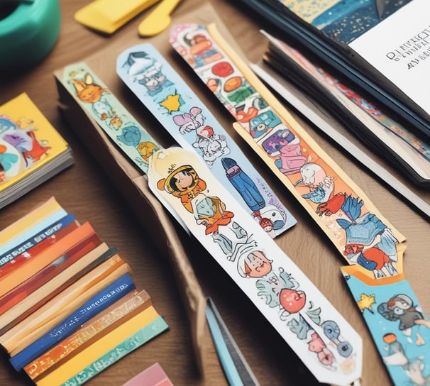 Four colorful children's books are arranged on a light wooden surface. Each book cover features distinct artwork and typography. One book has an orange cover with white lettering and small star designs. Another book has a blue and white cover with an illustration of an indigenous character. A third book displays an animated character with a furry costume on a primarily white cover. The fourth book has a cartoonish jar filled with bright-colored characters against a brownish background.