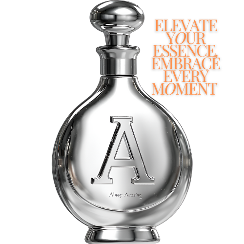 a sleek and elegant silver bottle shaped like a traditional perfume flask with the letter A engraved