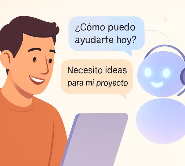 Una persona con su ordenador pide a un chatbot cosas.