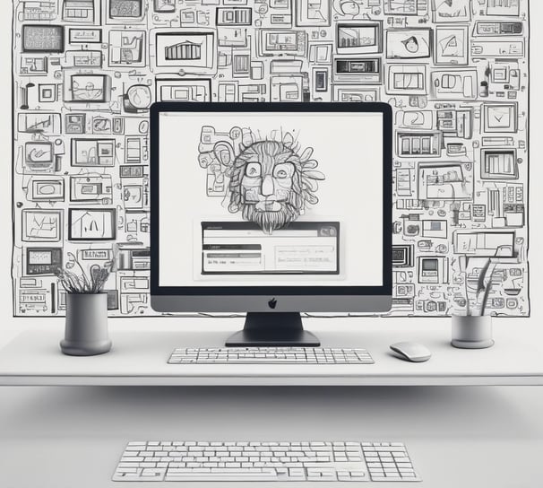 A laptop computer with a website displayed on the screen featuring the text 'Exceptional Web Application design & development'. The laptop is on a dark surface, and the website has a clean and modern design with a light background and colorful text elements.