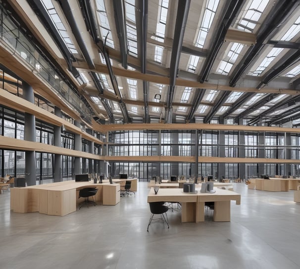 A construction site covered with blue scaffolding is visible. Several signs and banners advertising construction companies and services are attached to the scaffolding. There are details indicating restoration work being done, including contact information and project descriptions.