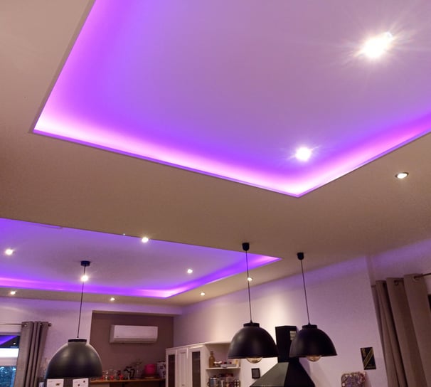 Création faux plafond à deux niveaux avec éclairage leds