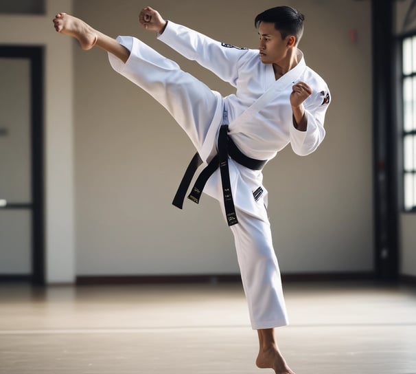 Two individuals are engaged in a Brazilian Jiu-Jitsu match on a mat. Both are wearing white gis and are in a close combat position, displaying intense focus and grappling skills. The setting appears to be an indoor sports facility with a wooden bench visible in the background.