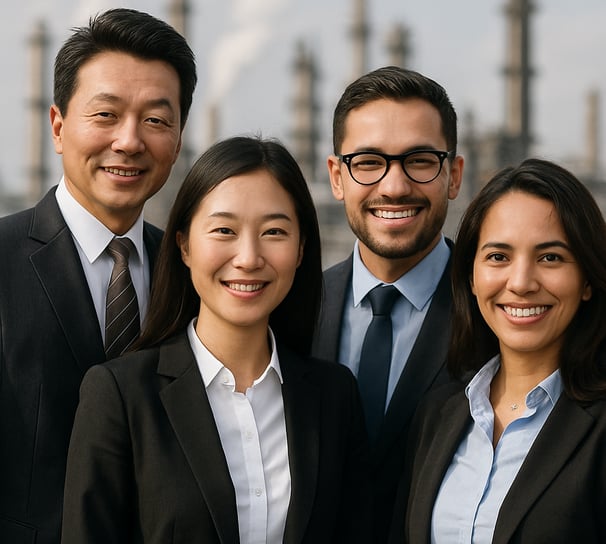 Un grupo de trabajadores asiáticos y latinoamericanos