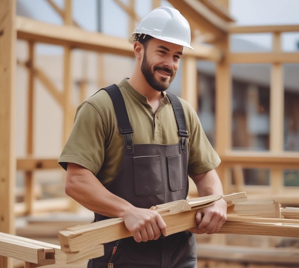 A person is engaged in woodworking, sitting cross-legged on the floor surrounded by wood shavings. They are carving a piece of wood using a chisel and a mallet. There are various tools and materials scattered around, including a knife and a block of wood.