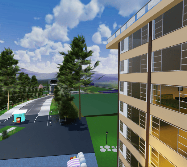 The Jenny G hotel building overlooking Grossinger's Resort hill, in TheG3DResort on Roblox