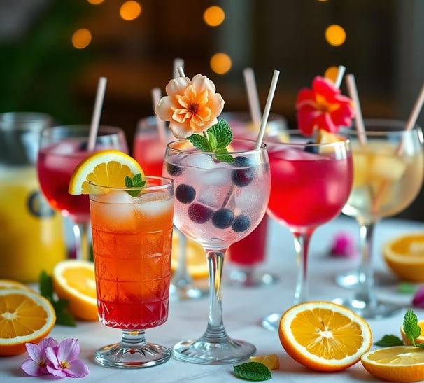 table full of fun party drinks