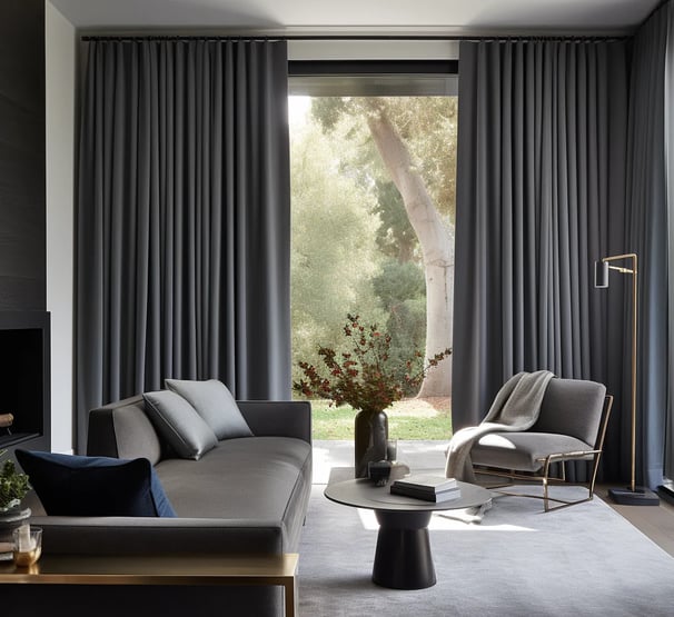 grey curtains with modern living room