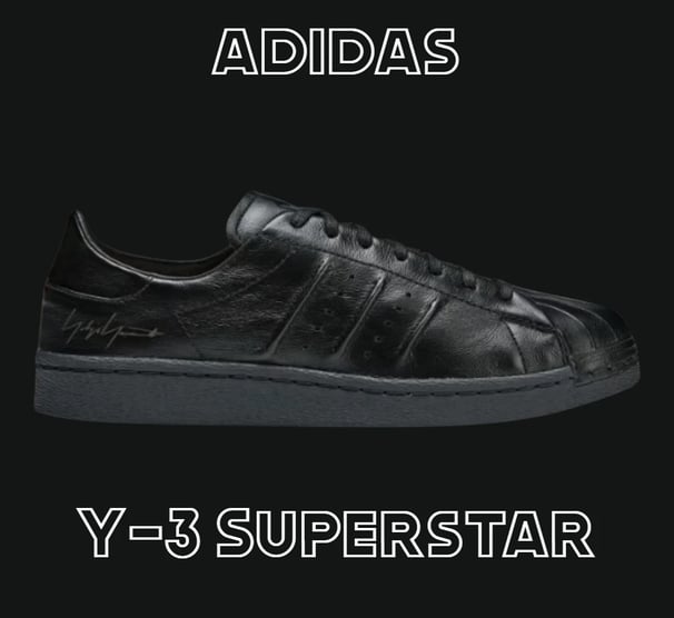 a pair of adidas superstar, with words adidas Y-3 Superstar