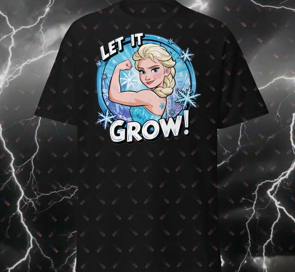 a black t - shirt with a frozen princess let it grow
