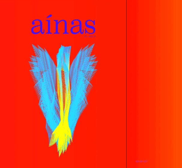 a colorful poster of a bird with a blue and yellow background