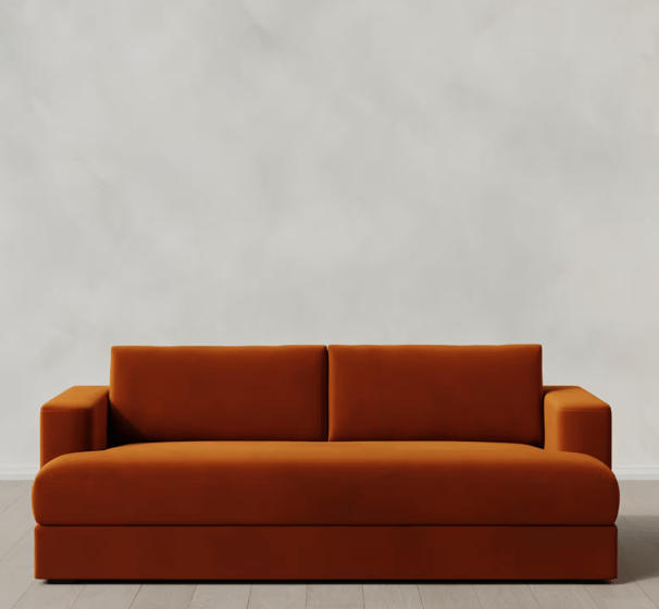 burn orange velvet couch