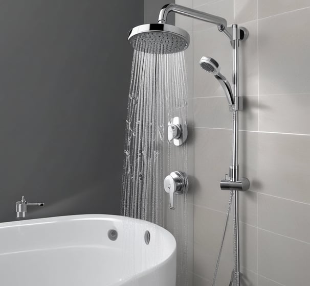 A blue satellite dish with the DSTV logo mounted on a pole. The dish is facing upwards against a clear blue sky, with a cable attached to the arm supporting the dish.