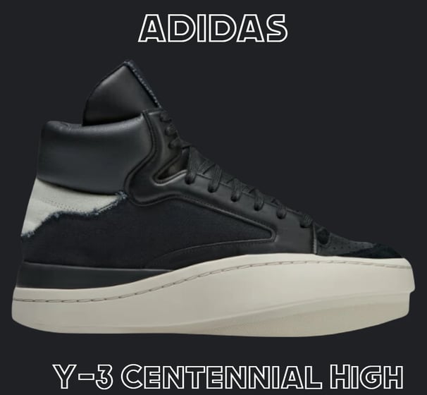 a pair of adidas sneakers with the words adidas Y-3 centennial high.