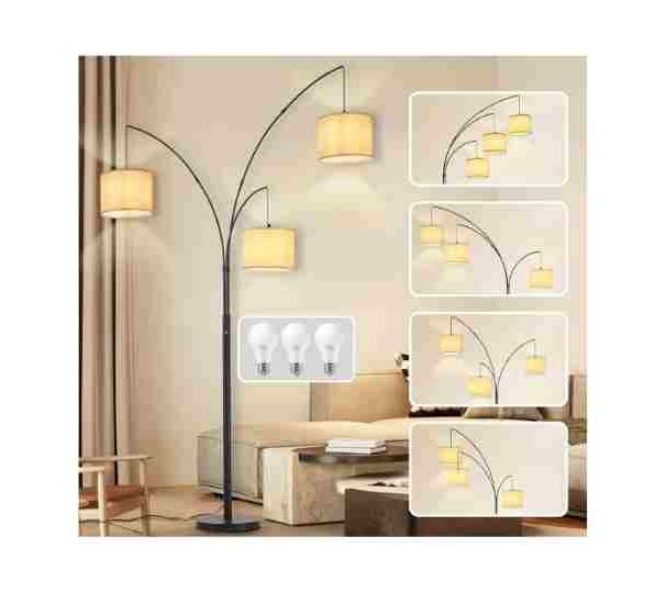 Modern Floor Lamp for Room: 3-Light Black Tree Dimmable Floor Lamps with Beige Shades for Living Roo
