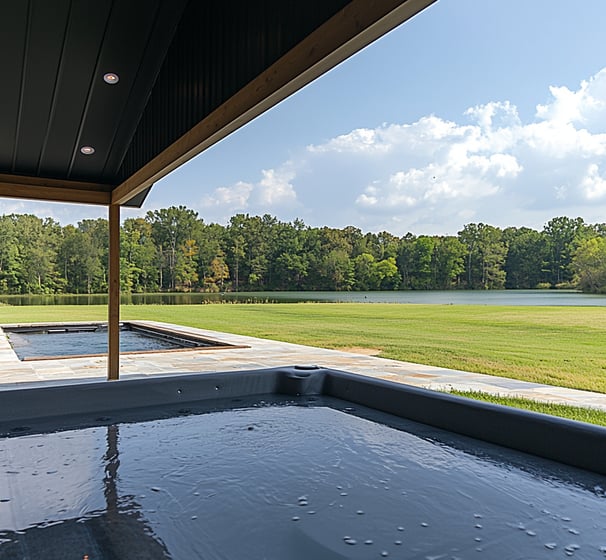 bpw-16 barndominium exterior hot tub view