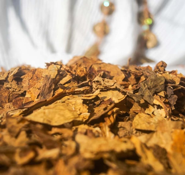Tabaco ceremonial trozado a mano.