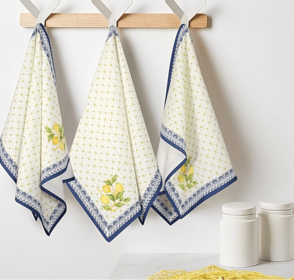 blue lemon printed kitchen towels